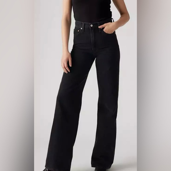 LEVI’S RIBCAGE WIDE LEG WOMEN'S JEANS BLACK 24W - Picture 1 of 13